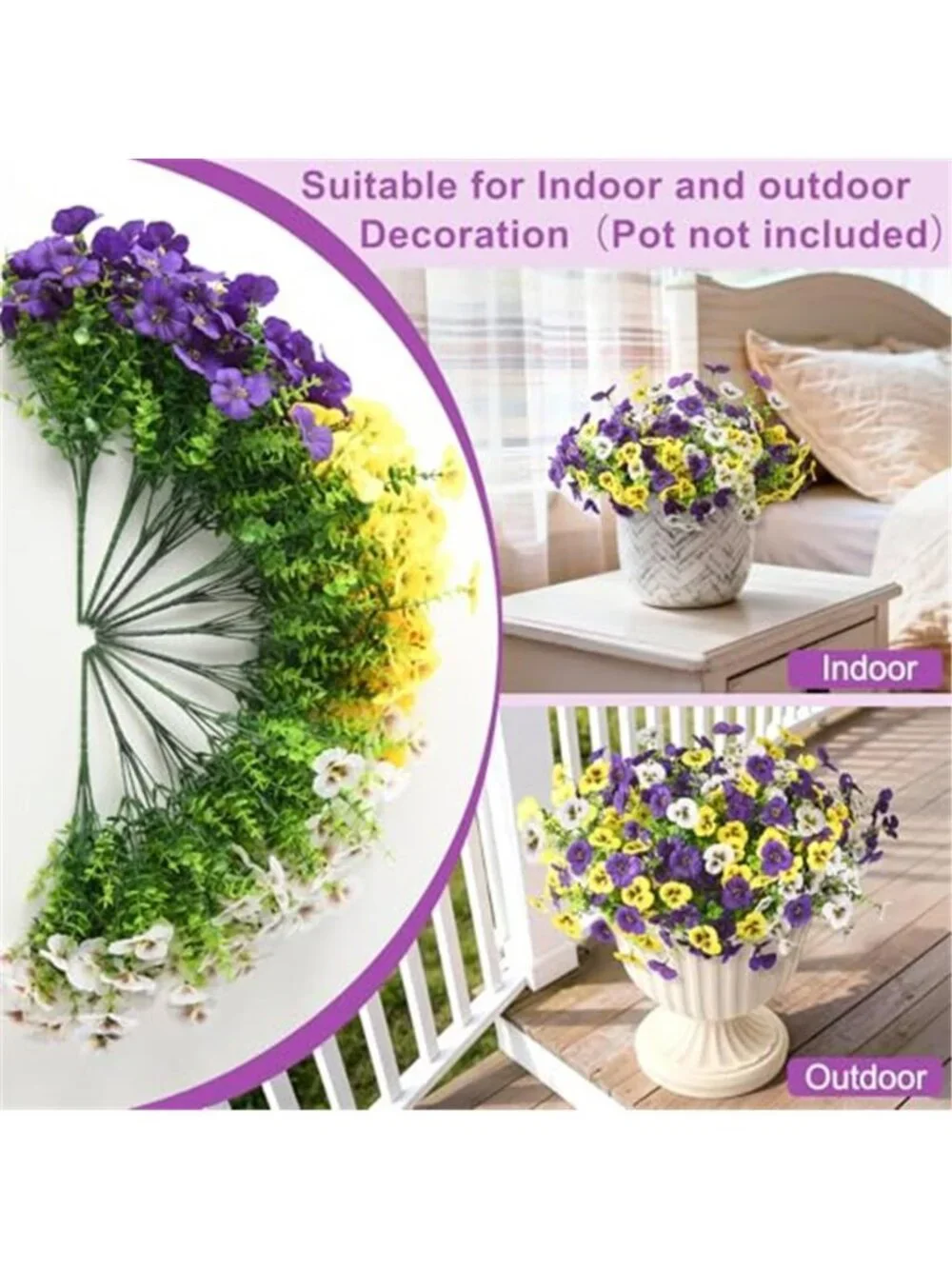 Artificial Pansy Flowers 12 Pcs Faux Silk UV Resistant Outdoor Plants Home Decor